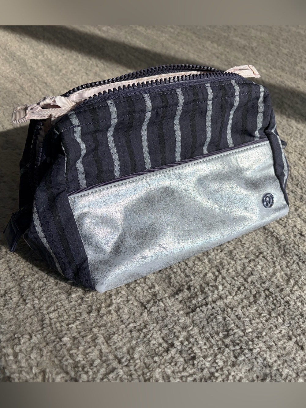 LULULEMON STRIPED METALLIC TOILETRY TRAVEL MAKEUP BAG